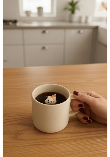 Kedi Figürlü 250 Ml Seramik Çay Kahve Kupası Mıt1270 Beyaz