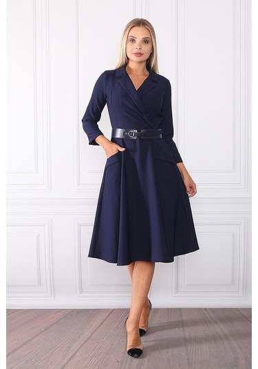 E.T.'S Element'S Kadın Kruvaze Yaka Elbise Lacivert