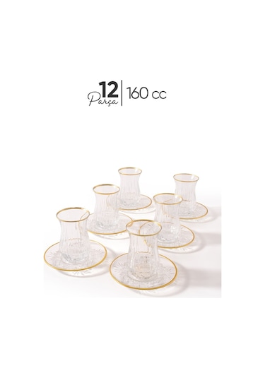 Mest Eco Yaldızlı 6 Kişilik 12 Parça Çay Bardağı Seti - 160 Cc Şık Ve Zarif Tasarım Sade Gold