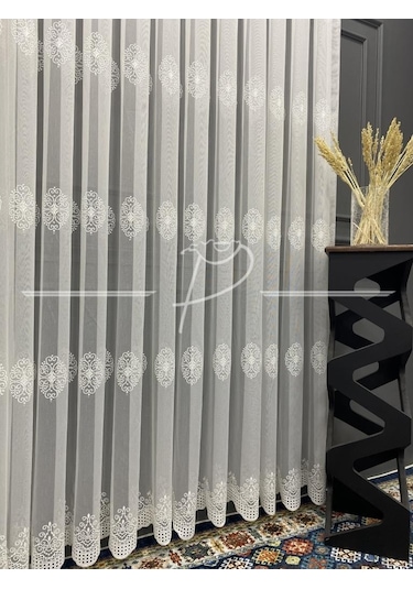 Tül Perde Taç Marka Serpme Damask Motifli Tül Perde-A26129 Çok Renkli