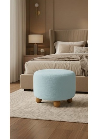 Polo Peluş 45 X 45 Cm Doğal Gürgen Topuz Ayaklı Çok Amaçlı Puf Koltuk Açık Mavi