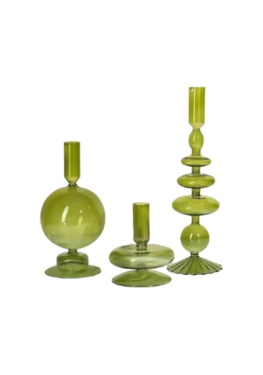 Reedark Yeşil Cam Mumluk Seti, 3 Farklı Boyutlu, Konik Ve Geniş Mumları Tutabilir, Masaüstü Dekorasyonu, Sıcak Ve Zevkli Ortam Oluşturur