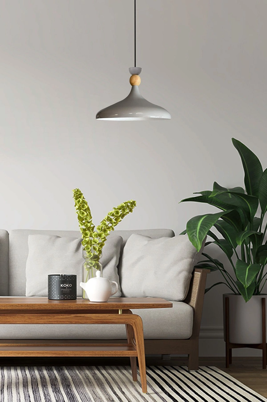 Champion Gri Ahşap Şapka Tekli Avize Sarkıt Salon Mutfak Cafe Butik Lamba Aydınlatma Avizeler Gri