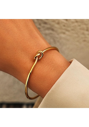 Gümüş Titanyum Paslanmaz Çelik Bilezikler Zarif Trendy Yuvarlak Dairesel Açık Düğüm Manşet Bileklik Kadınlar Takı Için