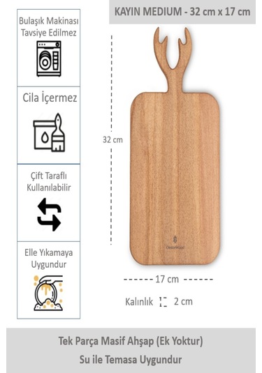 Yekpare Masif Ahşap Sunum Tahtası Kesme Tahtası Kayın Medium 14