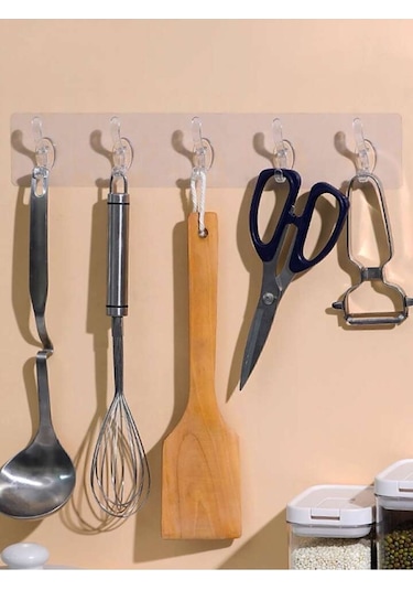 5'li Şeffaf Süper Yapışkan Askı Banyo, Mutfak Düzenleyici Askı Beyaz