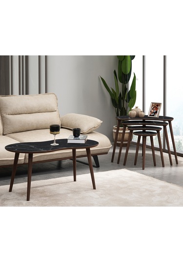 Vovvahome Moon 4lü Mdf Ahşap Zigon Sehpa Ve Orta Sehpa - Siyah