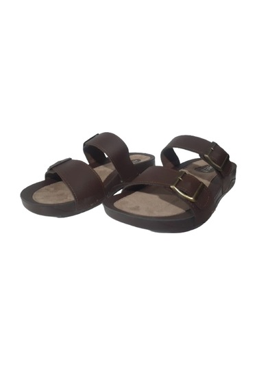 Alc Eren Erkek Kahve Çift Tokalı Ortopedik Taban Günlük Terlik Kahverengi