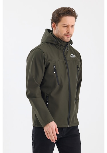 Çıkartılabilen Fermuarlı Kapüşon Cepli İçi Polarlı Su Geçirmez Softshell Erkek Mont Haki Haki