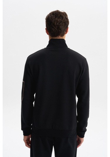 Arma Erkek Slim Fit Dik Yaka Yarım Fermuar Pamuklu Sweatshirt Sol Kol Fermuar Cepli K30404685702 Siyah