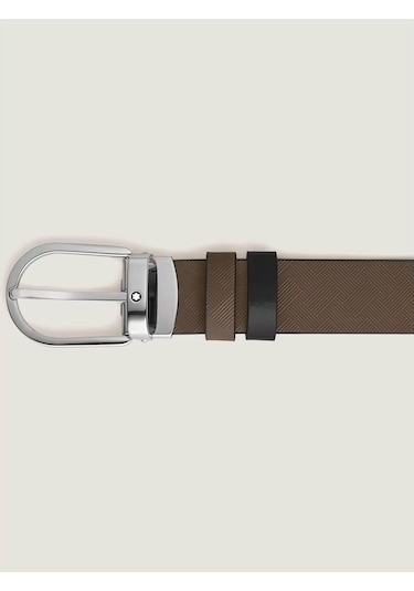 Montblanc At Nalı Tokalı Kahve - Siyah 30 Mm Çift Taraflı Deri Ke Kahverengi