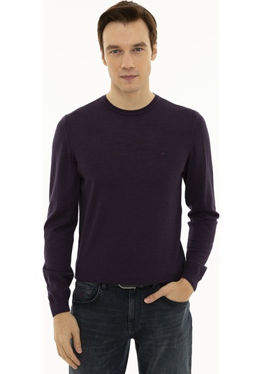 Cacharel Mor Slim Fit Bisiklet Yaka Basic Triko Kazak Pembe
