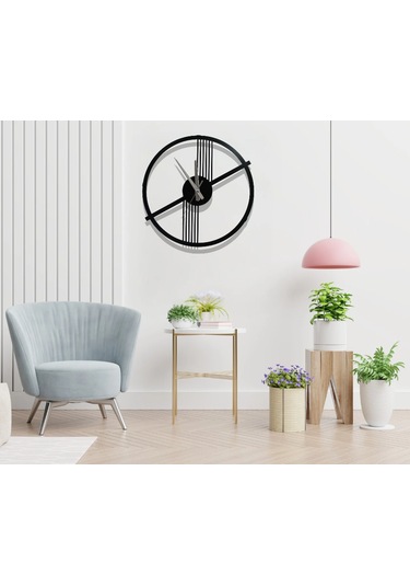 Retro Ve Modern Arası Şık Duvar Saati Siyah Metal, 40 Cm Siyah