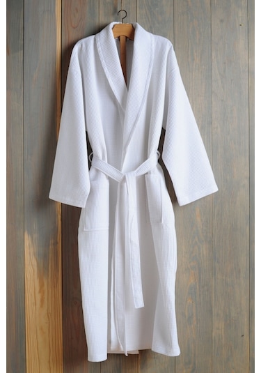 Formeya Gofret Desen Beyaz Lüks Bornoz Çeyizlik Bornoz L/xl Beyaz