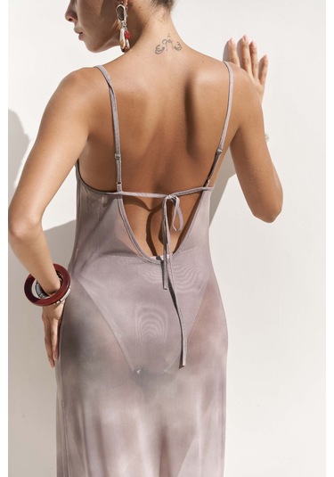 Chomhan Askılı Degaje Duman Uzun Elbise M