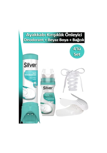 Ayakkabı Kırışıklık Önleyici Koruyucu M + Ayakkabı Deodorantı Beyaz Ayakkabı Boyası Bağcık 4'lü Set