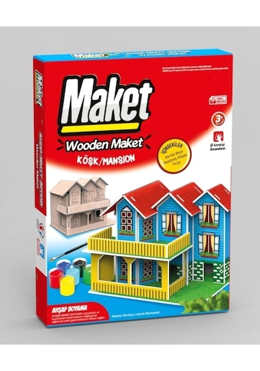 Ahşap Köşk Ev Maket Boyama Seti, 6'lı Boya Ve Fırça Dahil