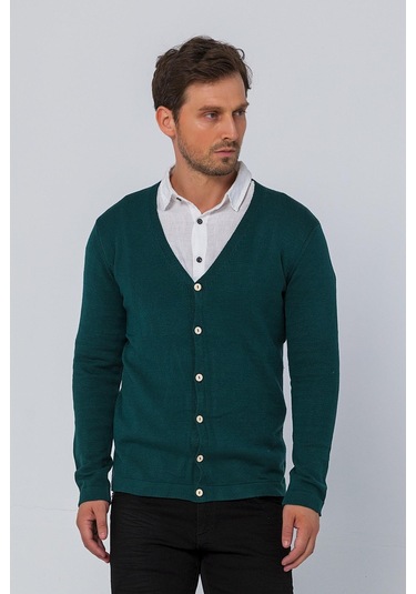 Erkek Regular Fit Düğmeli V Yaka Hırka 001
