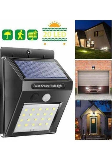 Hareket Sensörlü Pır 20 Led Solar Enerji Su Geçirmez Duvar Lamba