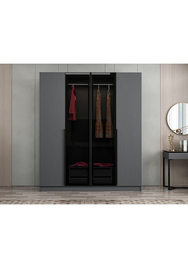 Kale Plus 4 Mebran Kapaklı 2ç Dolap Antrasit Mebran Füme Cam 190cm Antrasit