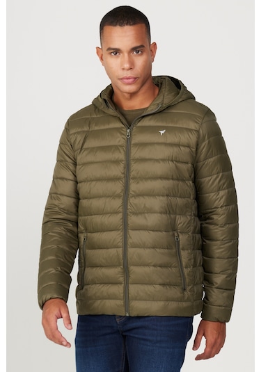 Erkek Hakı Standart Fit Normal Kesim Kapüşonlu Mont Haki