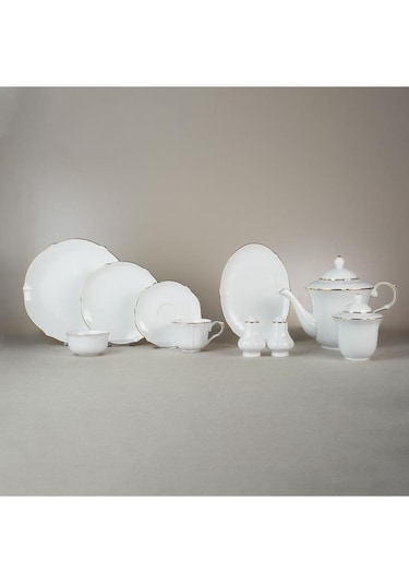 Evaliza Magnolia Premium Gold 36 Parça 6 Kişilik Kahvaltı Takımı Beyaz