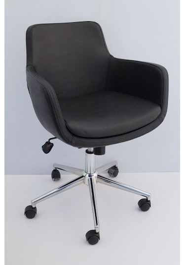 Bulut Siyah Deri Rahat Ofis Çalışma Sandalyesi