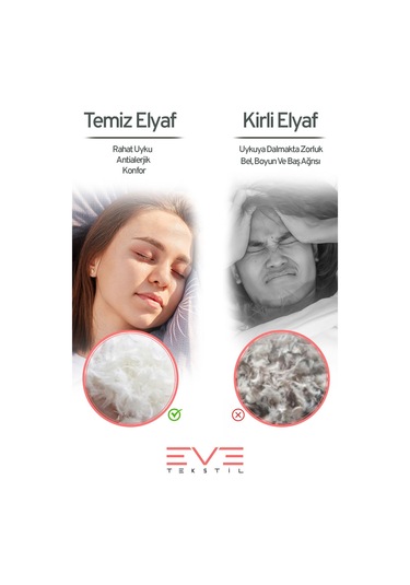 Eve Tekstil 2 Adet Çizgili Saten Fermuarlı Antialerjik Yıkanabilir Silikon Elyaf Yüksek Dolgulu Yastık 900 Gr Beyaz
