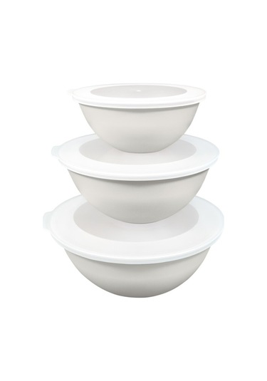 Ceronni Lunar Kapaklı Kase 3lü Set 3lt 2lt 1lt Beyaz Beyaz