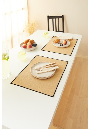 Home Wave 2'li Siyah Dikiş Detaylı Jüt Amerikan Servis 45 X 35 Cm Bej