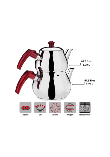 Hünkar Orta Boy Kaliteli Çelik Çaydanlık Çelik - Kırmızı