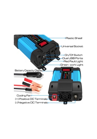 Dc12 V-ac220 V 300w Araç Dönüşüm İnvertörü Güç İnvertörü Led Akü Güç Göstergesi Çoklu Koruma İkili Şarj Usb Portları Kamp Seyahat İnvertörü