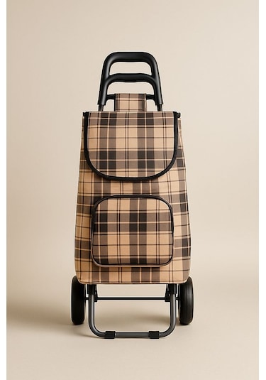 Su Geçirmez Çantalı Katlanabilir Alüminyum Pazar Arabası  Kahverengi