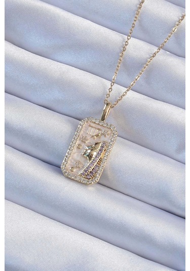 316l Çelik Zincir Altın Renk Zirkon Taşlı Yüz Figürlü Tarot Kolye