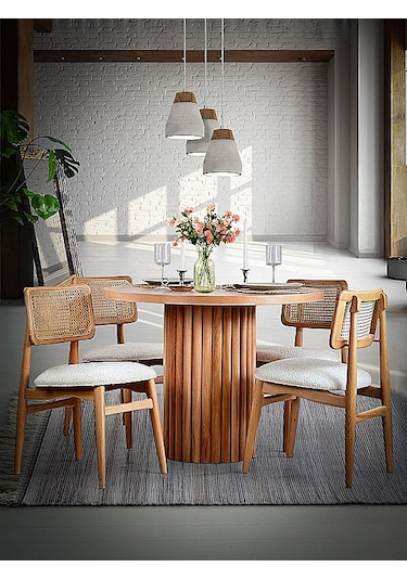 Tetra İskandinav Natural Ahşap Masa Sandalye Takımı 100x100 Natural