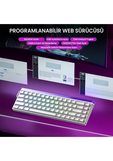 Aula Hero 68 He Manyetik Klavye Rapid Trigger Jade King Switch 8000hz Rgb Neon Tkl Hot Swap Oyuncu Klavyesi Beyaz