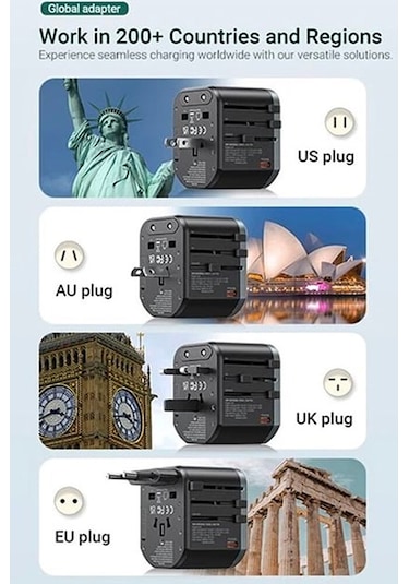 25w Evrensel Seyahat Şarj Adaptörü Fiş Priz Dönüştürücü /1xusb /2