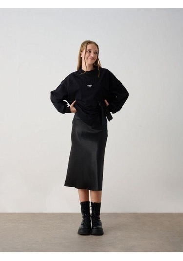 Kız Çocuk Saten Etek-15343 Siyah