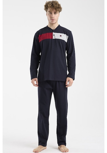 Sementa Blok Detaylı Regular Fit Pijama Takım - Lacivert Lacivert