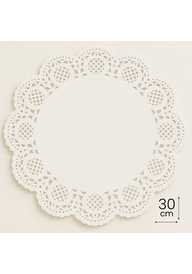 Dolphin Dantel Görünümlü Kağıt Tabak Altlığı - 30 Cm. - Beyaz Dantel Kağıt - 100 Adetlik Paket Beyaz