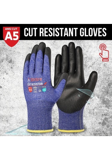 Willowhaven Mavi 5 Seviye Kesilmeye Dayanıklı İş Eldiveni - Pu Kaplama Kaymaz Nefes Alabilir