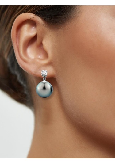 Işıltılı Tahiti İnci Taşlı Vidalı Gümüş Küpe