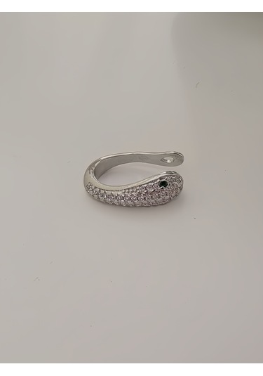 Minimal Yılan Model Zirkon Taşlı Kıkırdak Cuff Gümüş Renk Küpe Silver