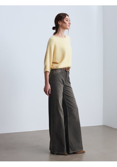 Dilvin 72112 %100 Pamuk Wide Leg Jean-kahve Kahve