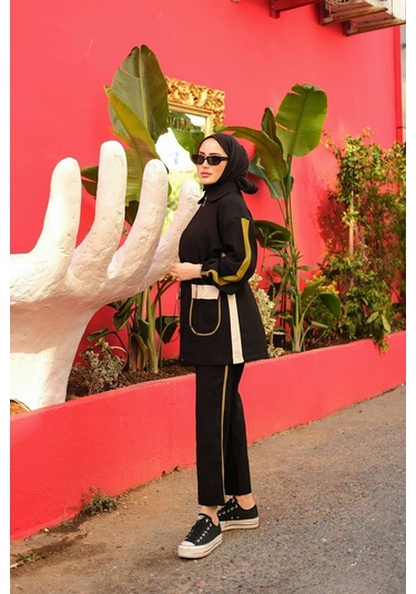 Tesettür Eşofman Takımı Fermuarlı Ikili Takımı Siyah 450 Siyah