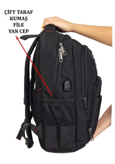 Laptop Sırt Çantası 17" Inç Tablet Usb Bölmeli Siyah