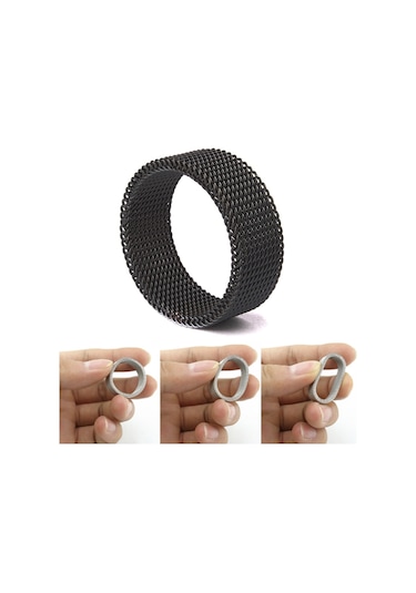 Chavin Bayan Erkek Esnek Çelik Örgü Siyah Yüzük N37