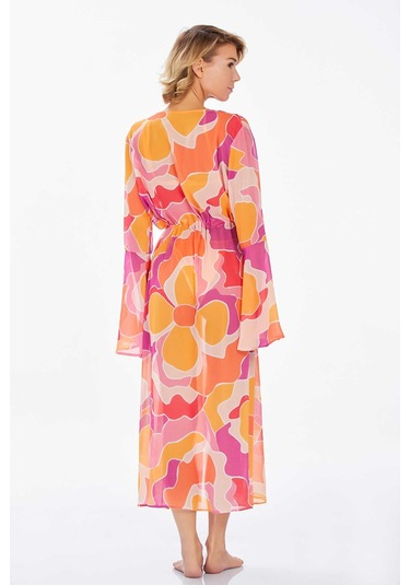 Mayo Üzerine Tek Kimono Pareo Ann 6122 Turuncu Turuncu