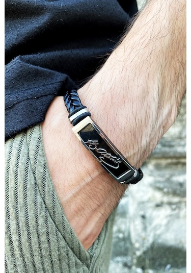 Atatürk İmzalı Deri Kordonlu Çelik Bileklik scb23 Çok Renkli