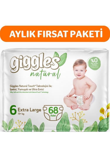 Giggles Natural 6 Numara Junior Plus Pamuklu Bebek Bezi 68 Adet